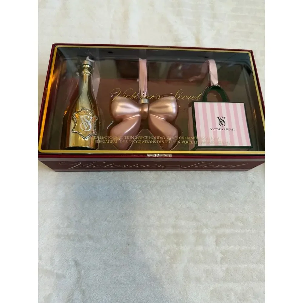 NWT Victoria's Secret Collector's Edition 3-Piece Holiday Glass Ornaments Set